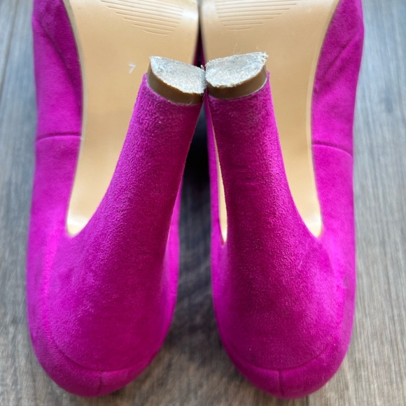 Fuschia Suede Barbie Platform Heel Round Toe Shoe Party Dress Art Chic Prom Date - Picture 9 of 15